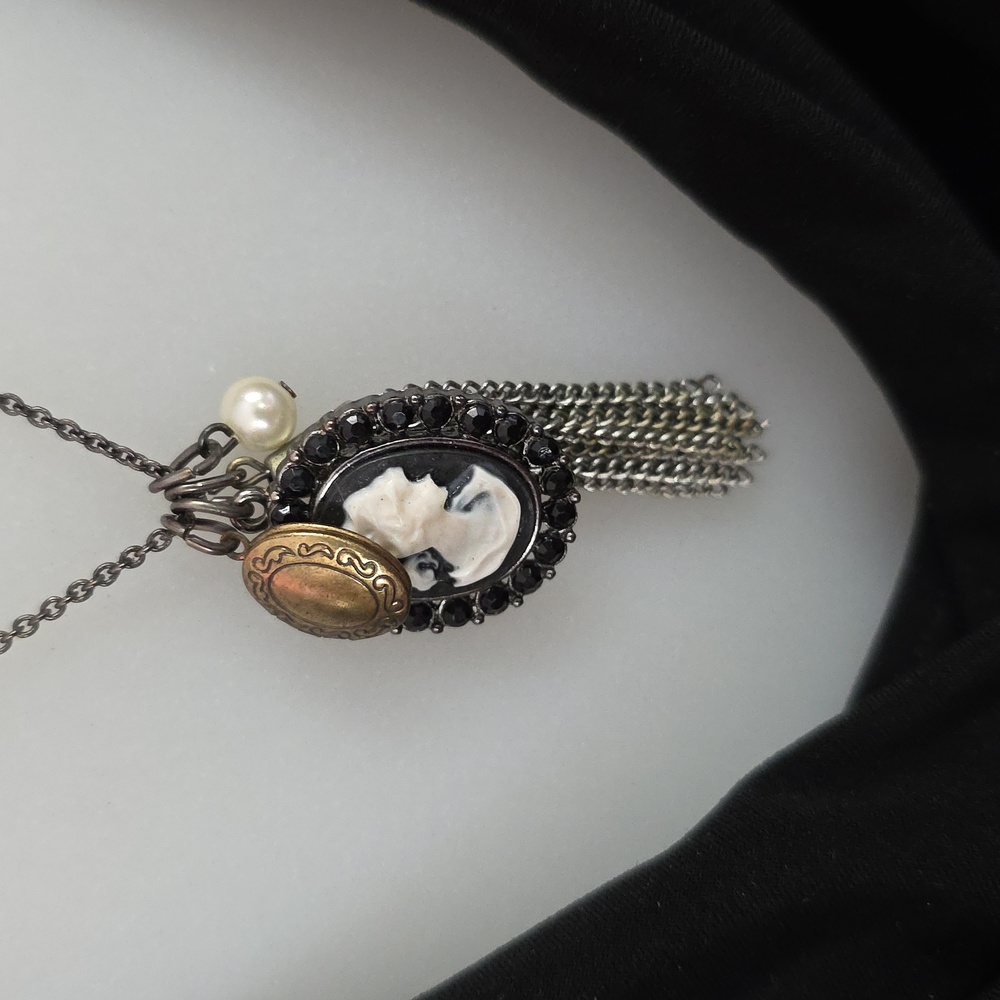 Goth Victorian Revival Cameo Locket Necklace